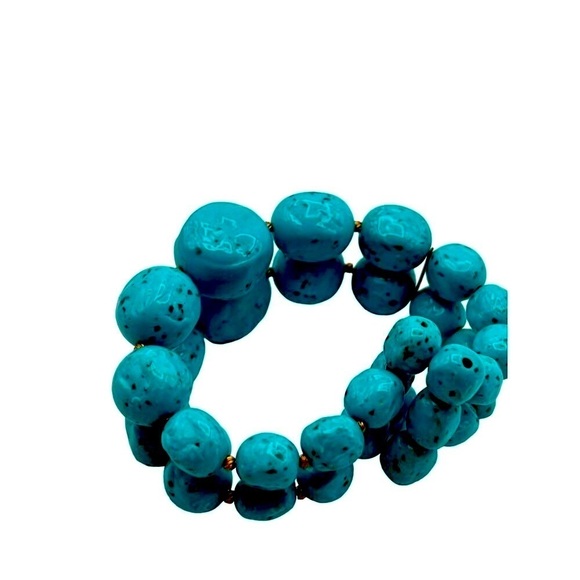 Faux Turquoise Beaded Necklace & Bracelet Set. N72 - Picture 7 of 12